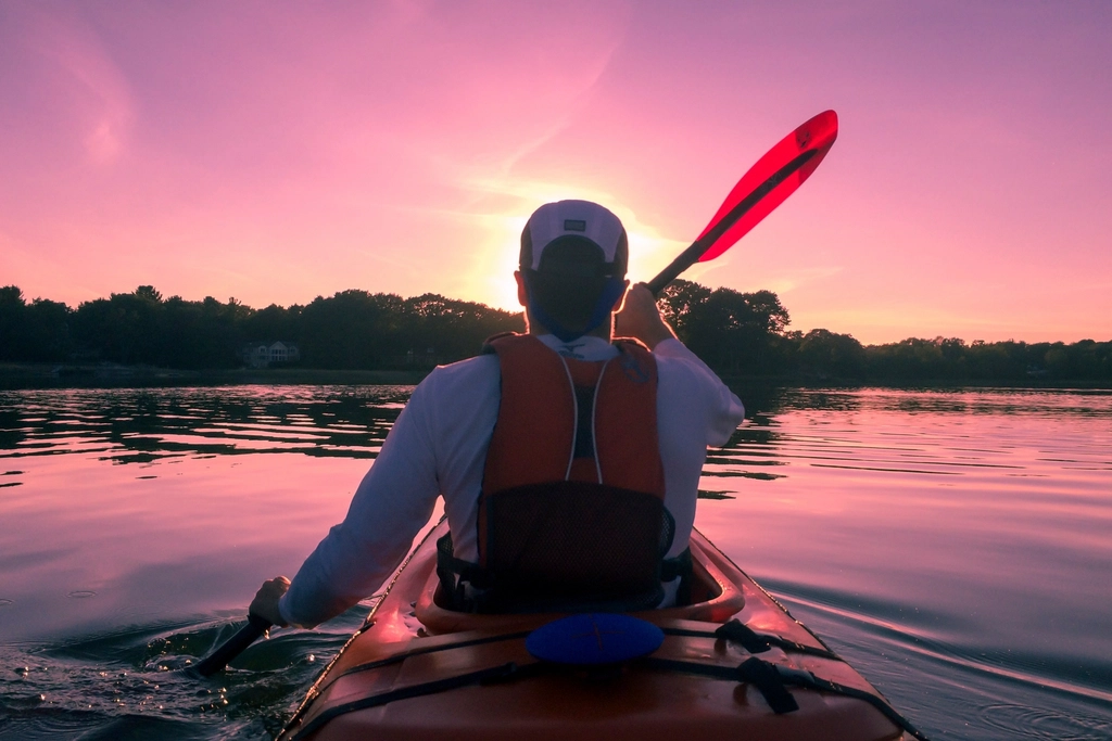 Free man kayaking river beautiful